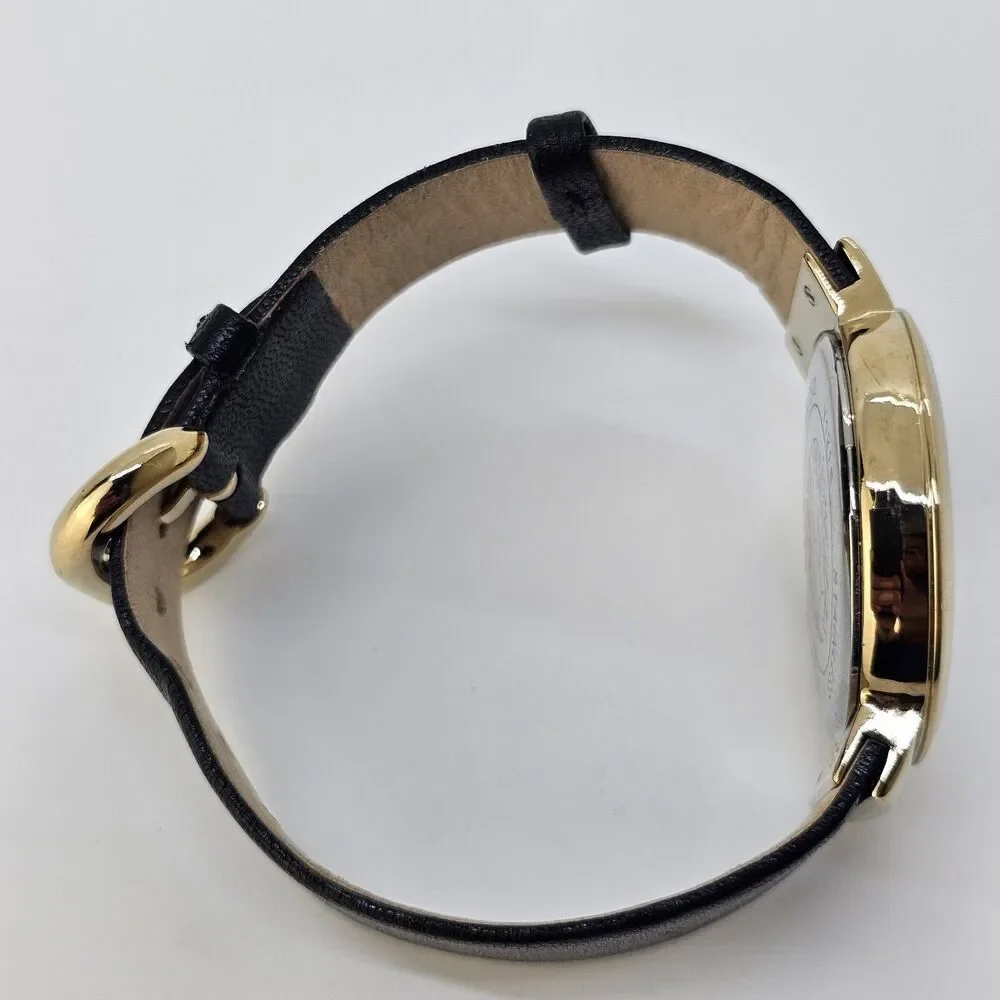 Anne Klein Women's Watch 36MM Gold Dial Black Leather Band‎ Straps New Battery